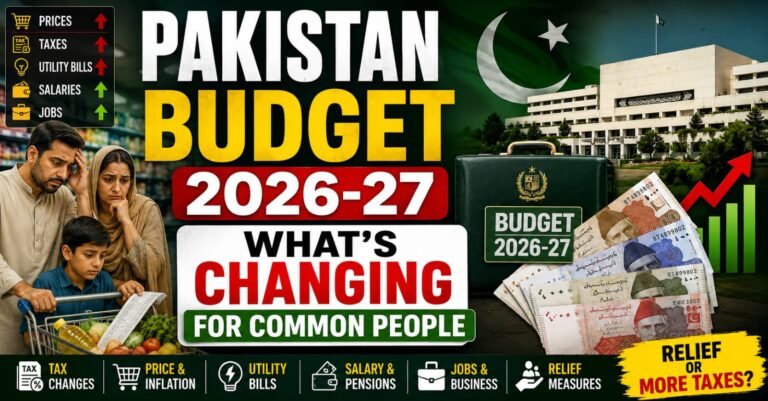 Pakistan Budget 2026-27 highlights showing proposed tax changes, government spending plans, and economic measures in Pakistan.