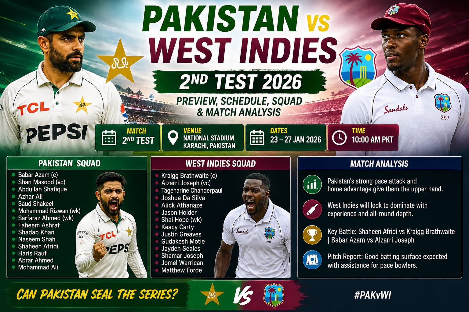 Pakistan vs West Indies 2nd Test 2026